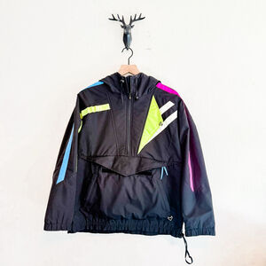 Obermeyer Vintage Women's Windbreaker Black Neon Color Jacket Size 6